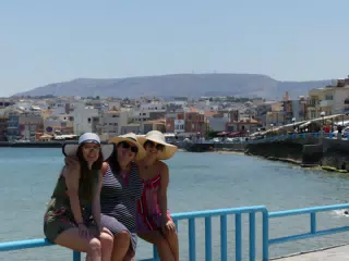 Aunt and Nieces Posing at Chania Waterfront