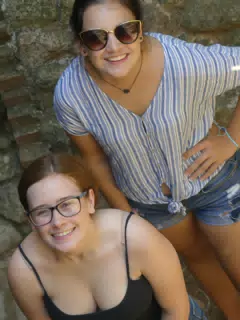 Madeline & Emily in Cistern in Ancient Aptera, Crete