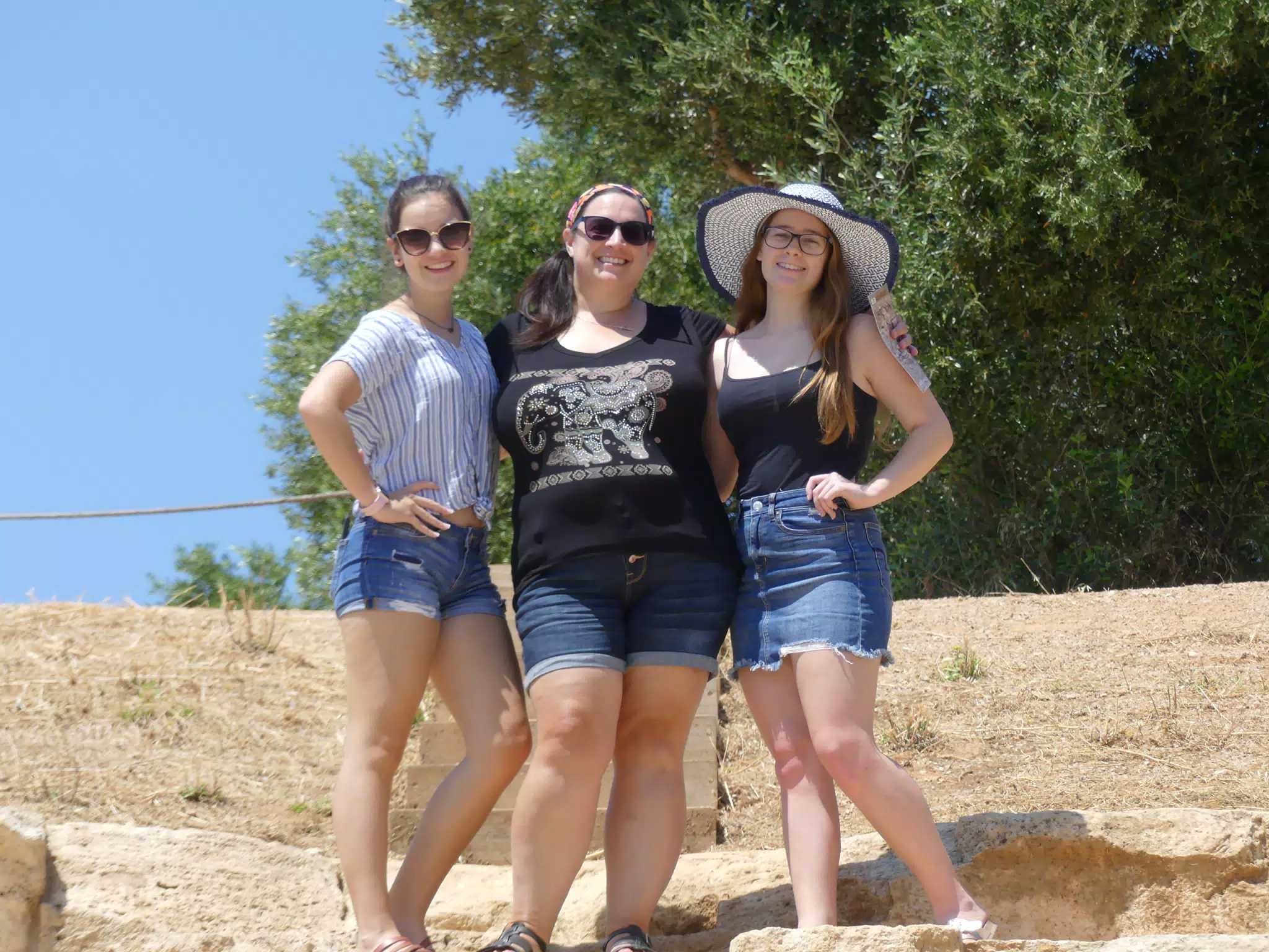 Emily, Dominica & Madeline in Amphitheatre in Ancient Aptera, Crete