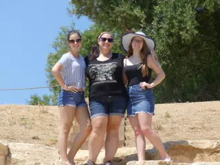Emily, Dominica & Madeline in Amphitheatre in Ancient Aptera, Crete