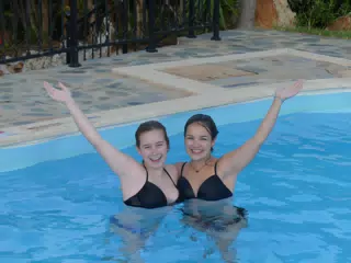 Grice Sisters in Swimming Pool on Crete
