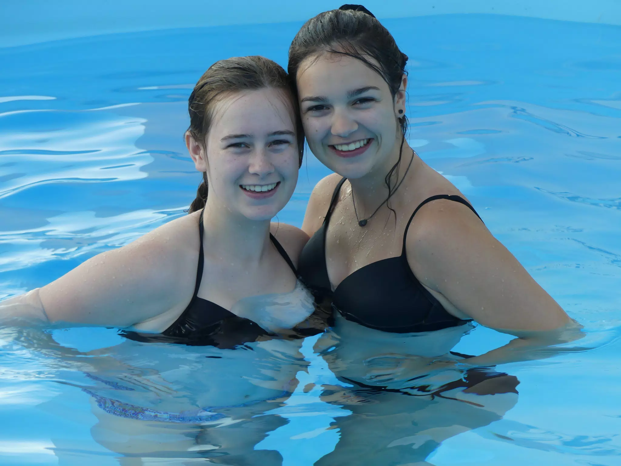 Madeline & Emily in the Swimming Pool at Our Aptera Apartment