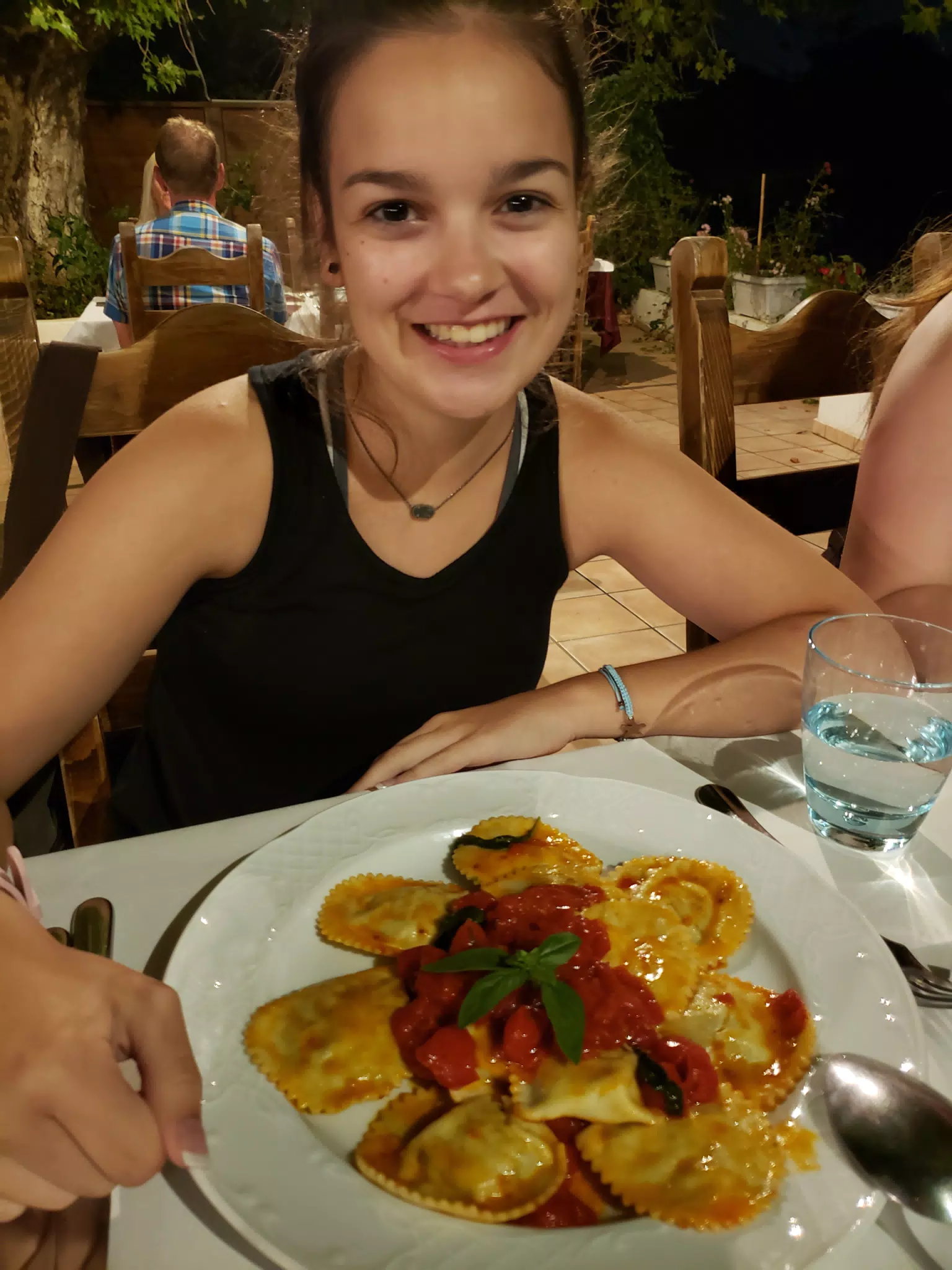 Emily with Ravioli at Don Rosarios in Aptera