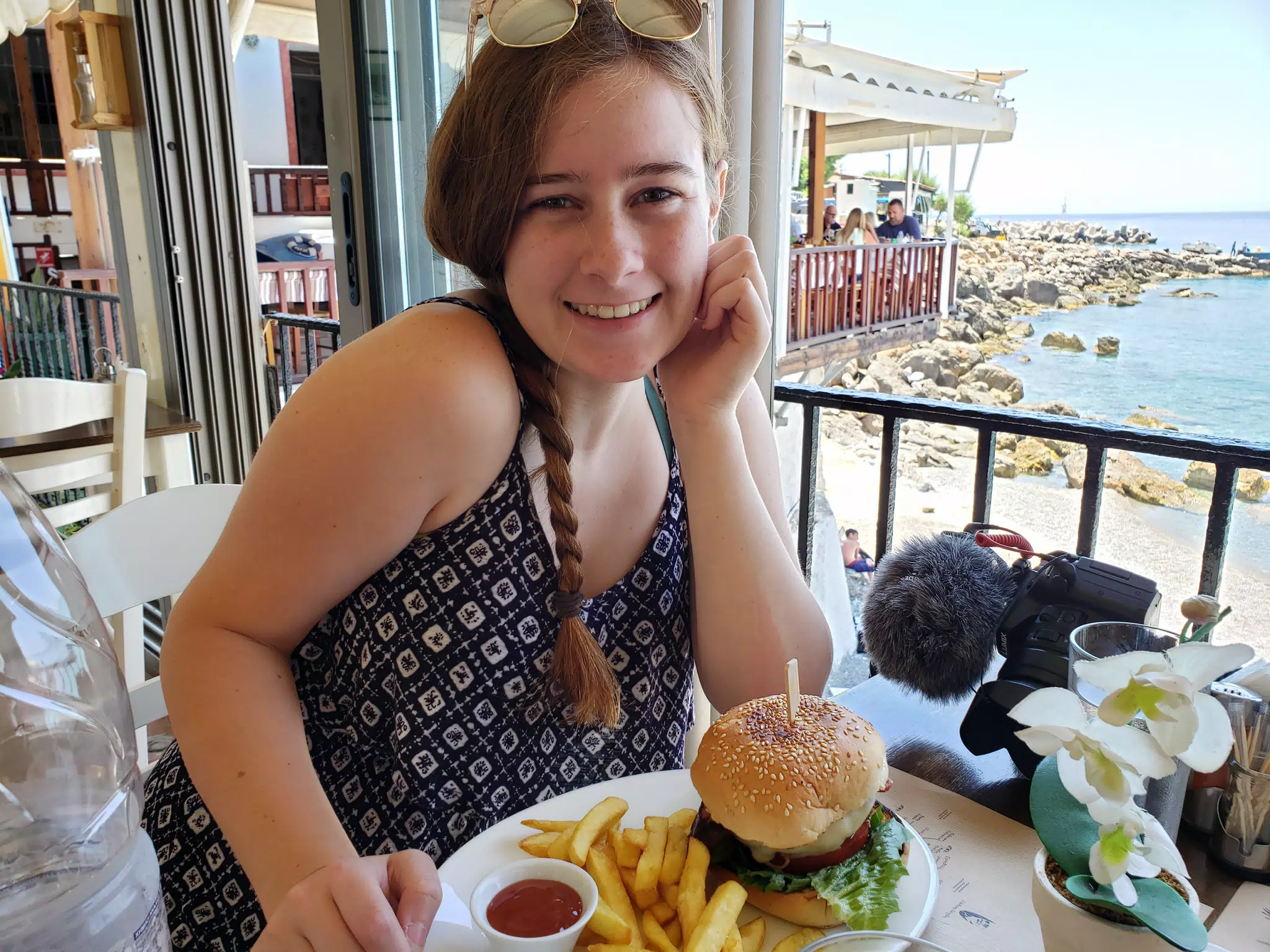 Madeline Grice with Burger and Fries on Crete
