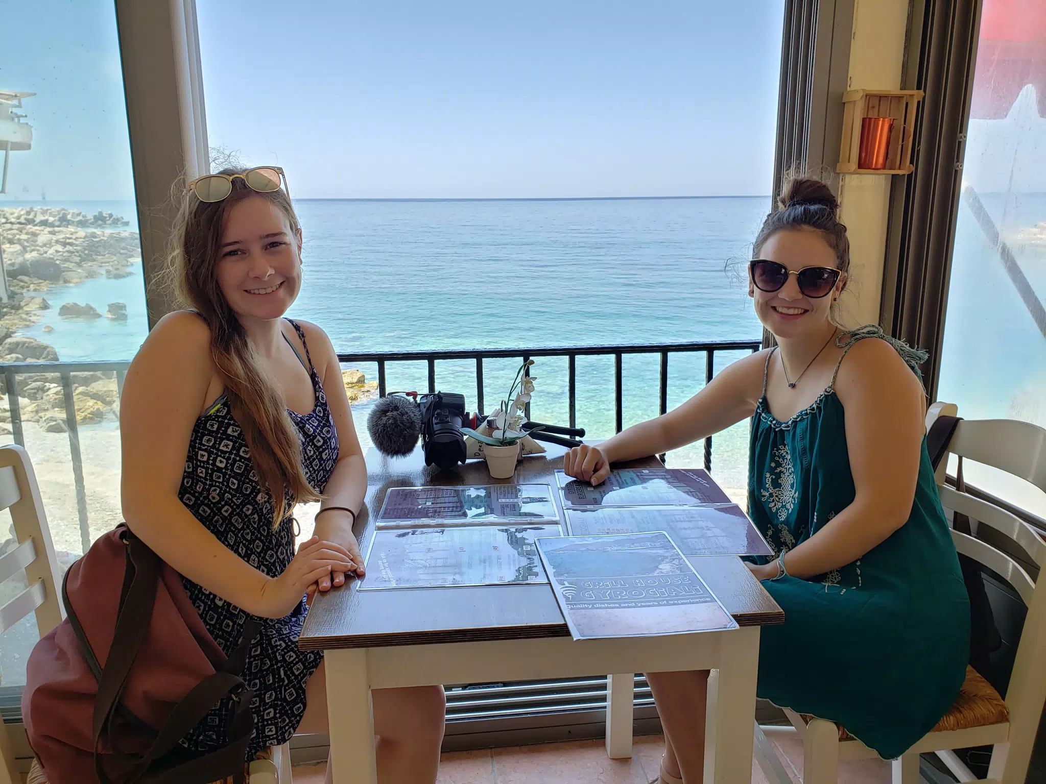 Madeline & Emily at Gyrogiali Grill House in Southern Crete