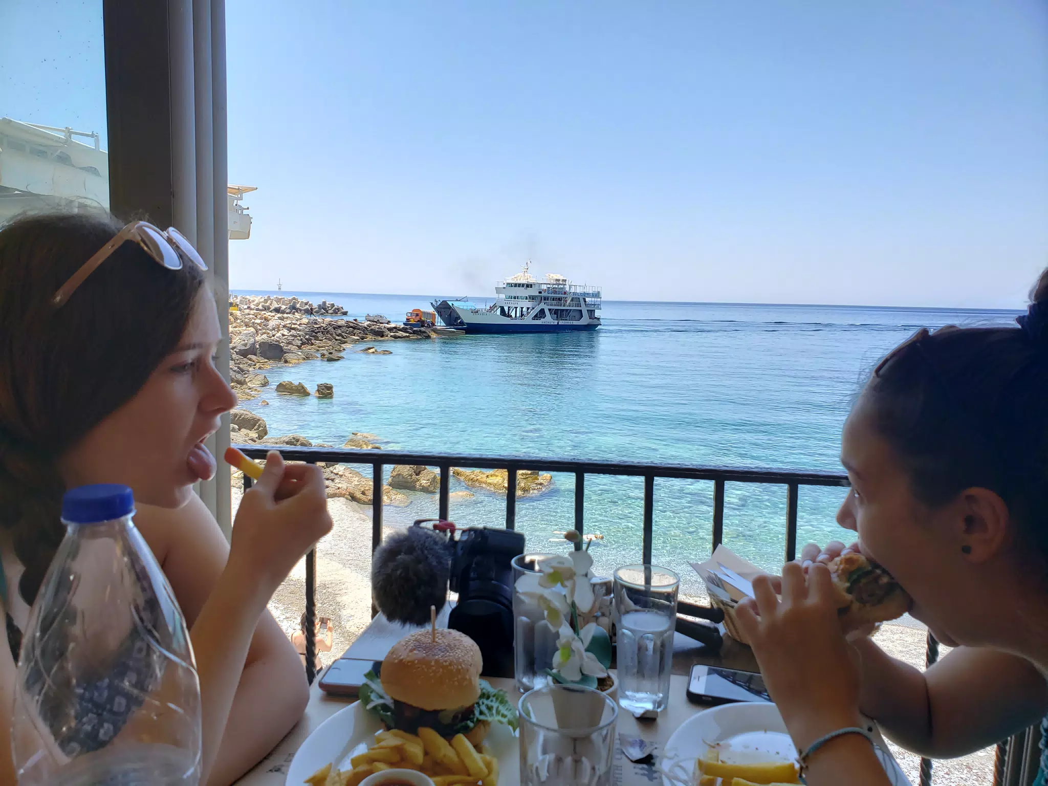 The Girls Eating on Beach