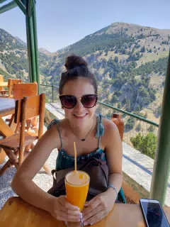 Emily with Breakfast Smoothie Above Canyon