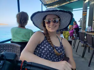 Madeline Waiting at Restaurant