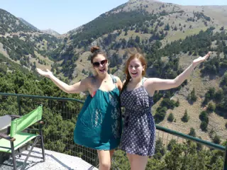 Emily & Madeline Posing During Road Trip Across Crete