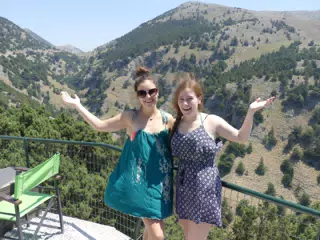 Emily & Madeline Posing at Roadside Stop on Crete