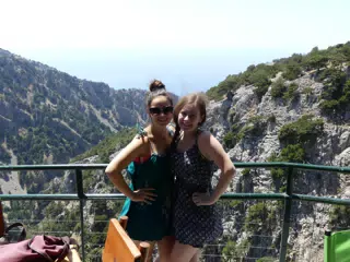 Emily & Madeline Posing Above Gorge on Crete