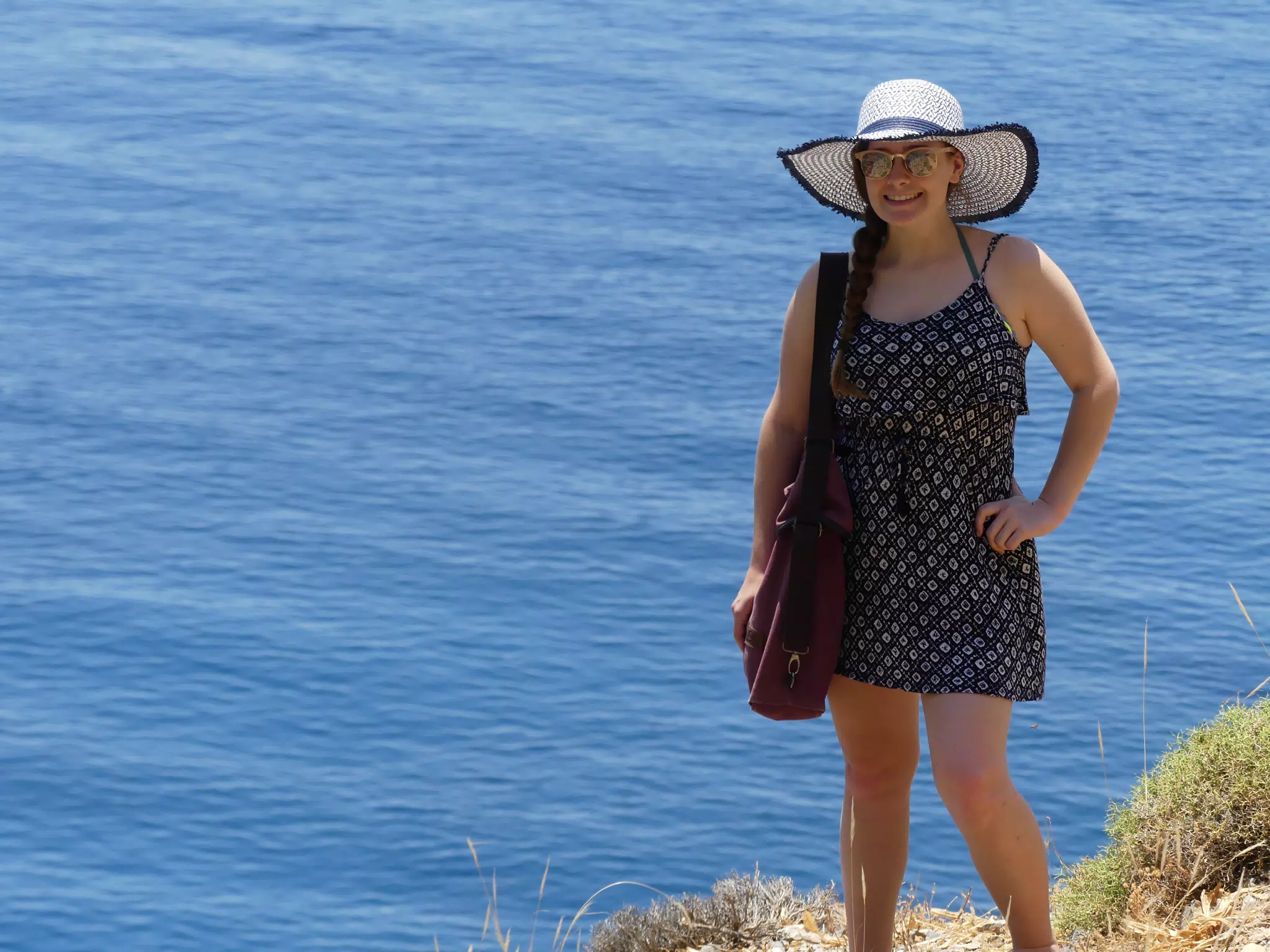 Madeline in Hat and Beach Coverup on Crete