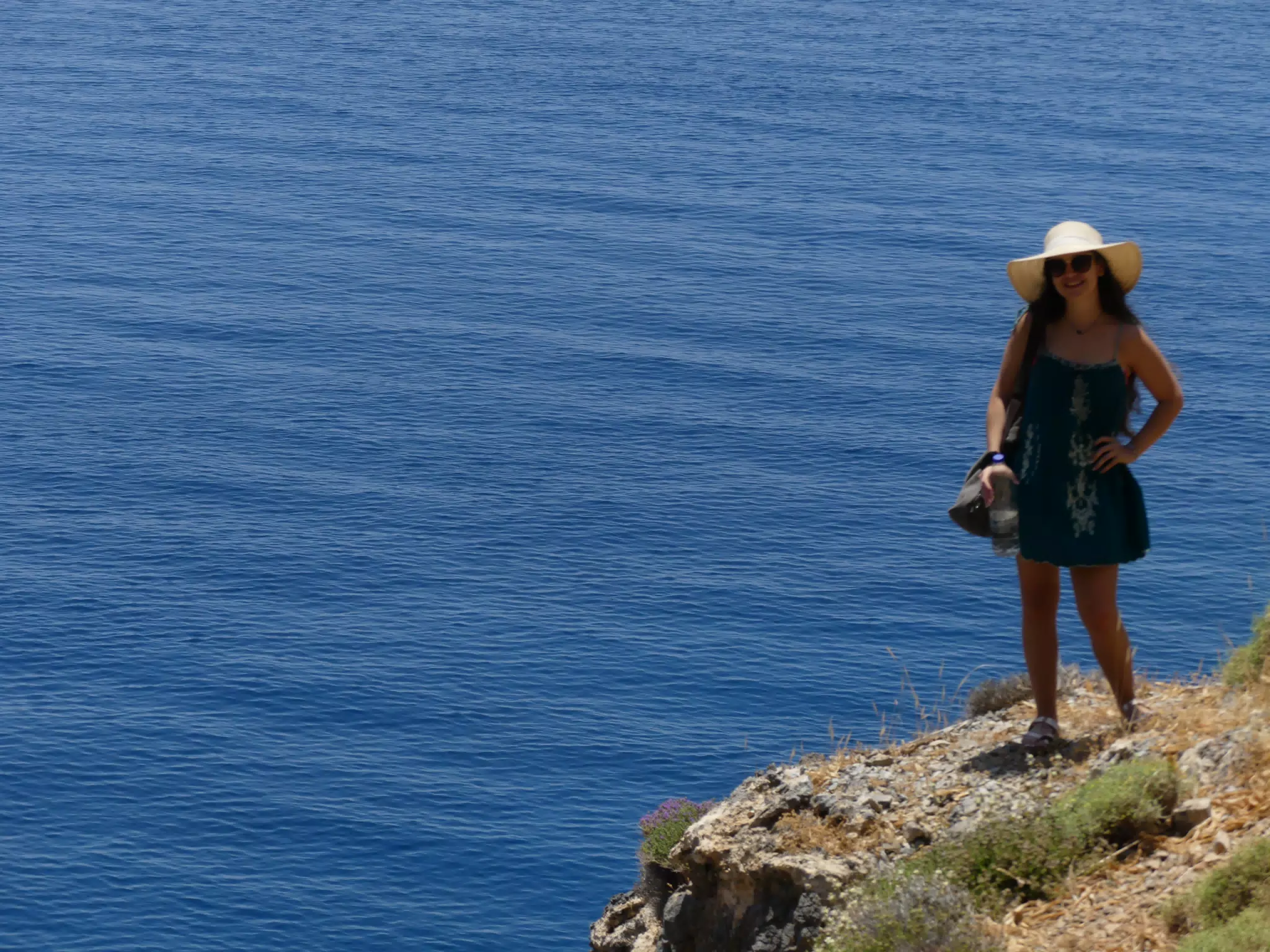 Emily in Hat by the Libyan Sea on Crete