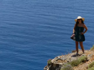 Emily in Hat by the Libyan Sea on Crete
