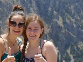 Emily & Madeline Thumbs Up on Crete