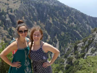 Sisters Posing Above Gorge in Greece