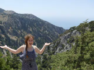 Girl Standing over Canyon on Crete
