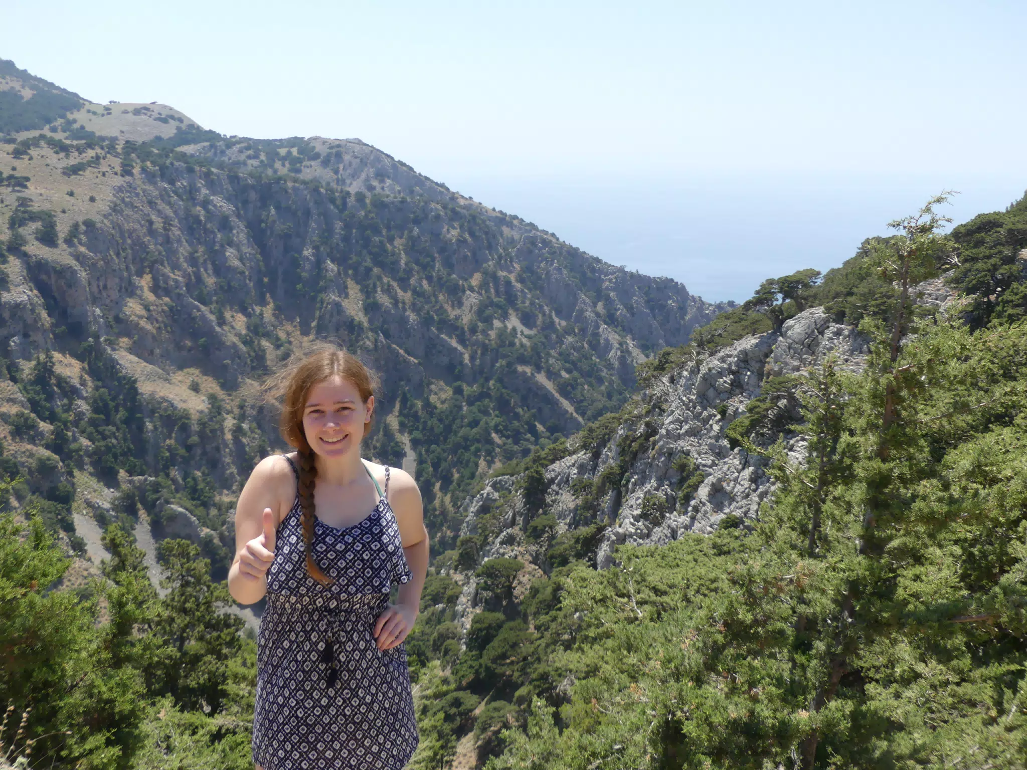 Madeline Thumbs Up Above Cretan Gorge