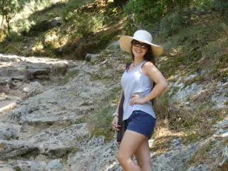 Emily Hiking the Trail Up the Mountain to the Cave of Zeus