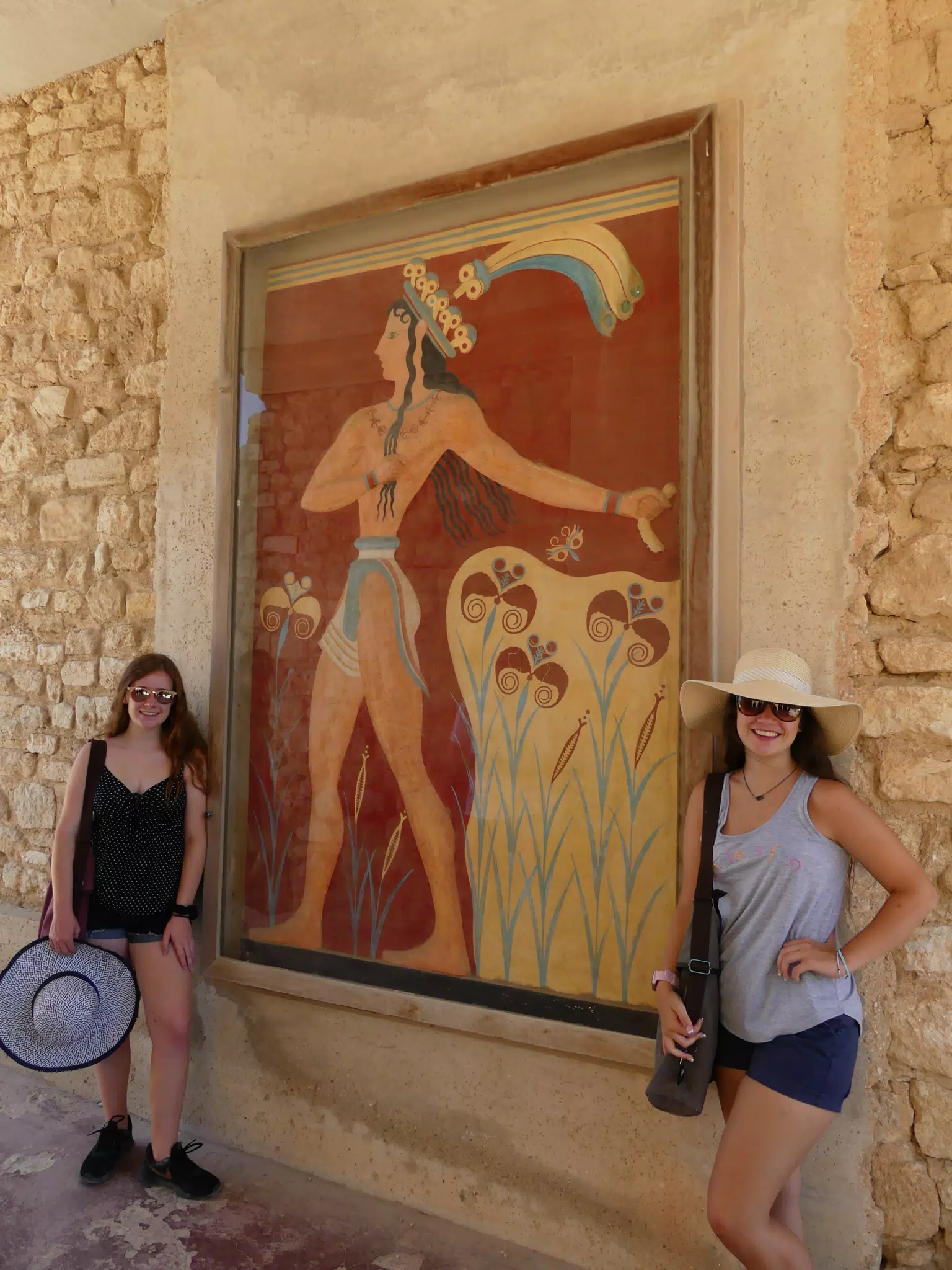 Madeline and Emily with Fresco in Knossos