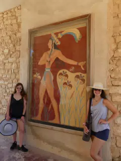 Madeline and Emily with Fresco in Knossos