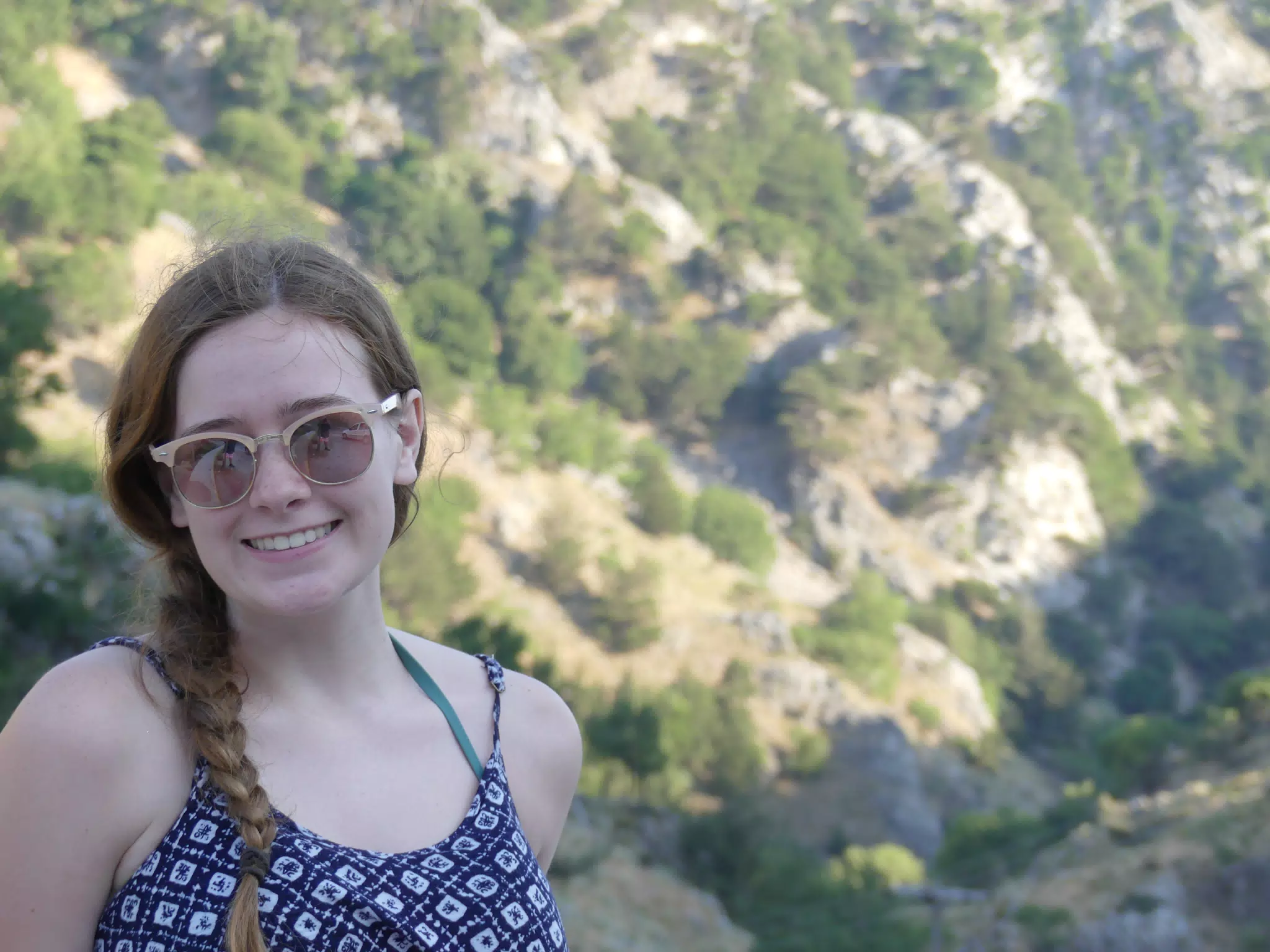 Madeline in Sunglasses over Cretan Canyon