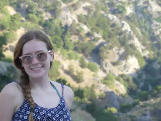 Madeline in Sunglasses over Cretan Canyon