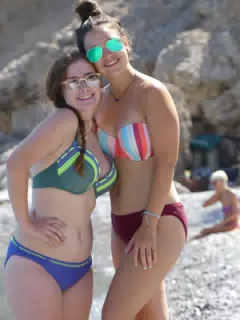 Madeline and Emily on Glyka Nera Beach