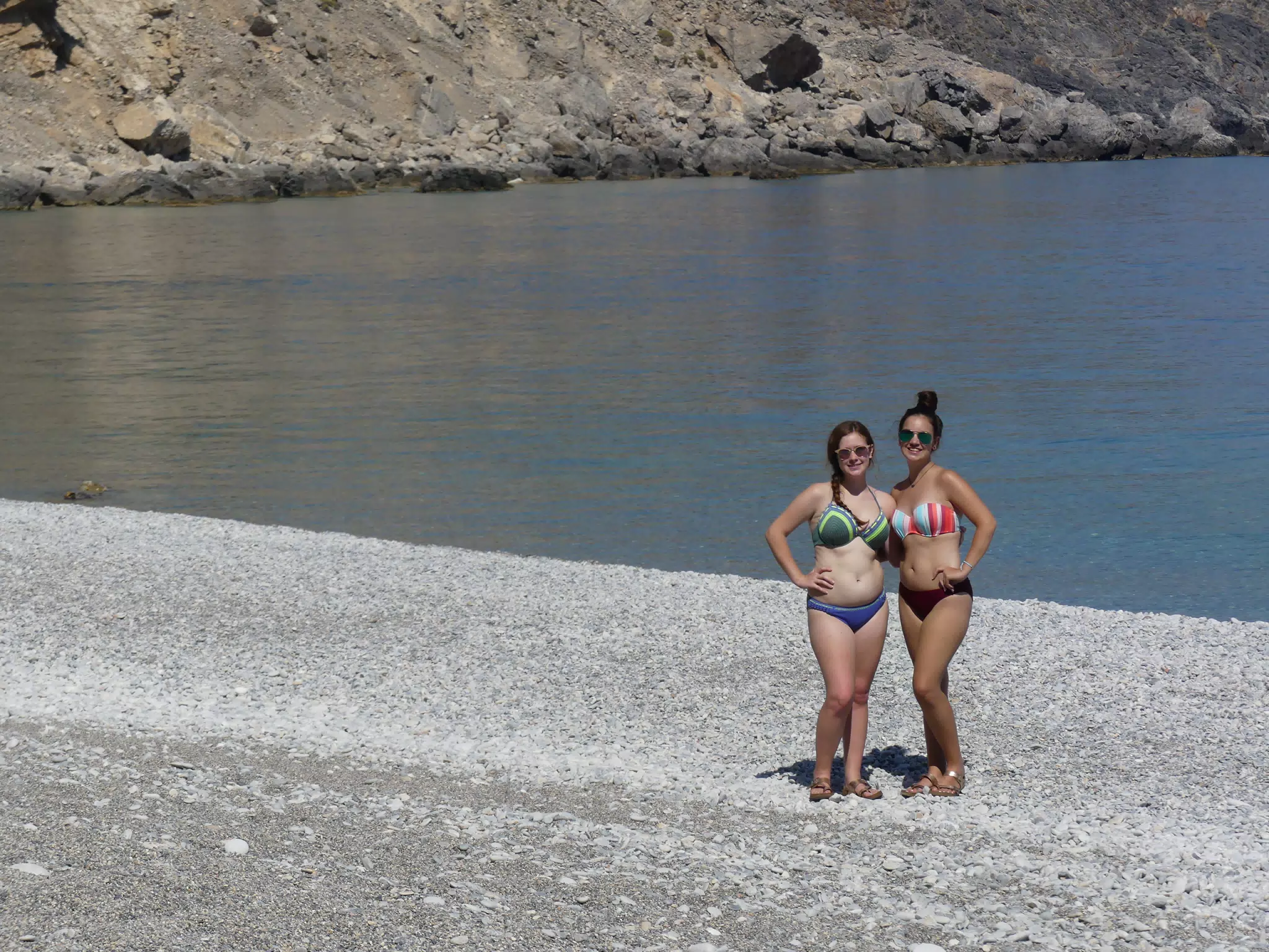 Madeline & Emily on Glyka Nera Beach on Crete