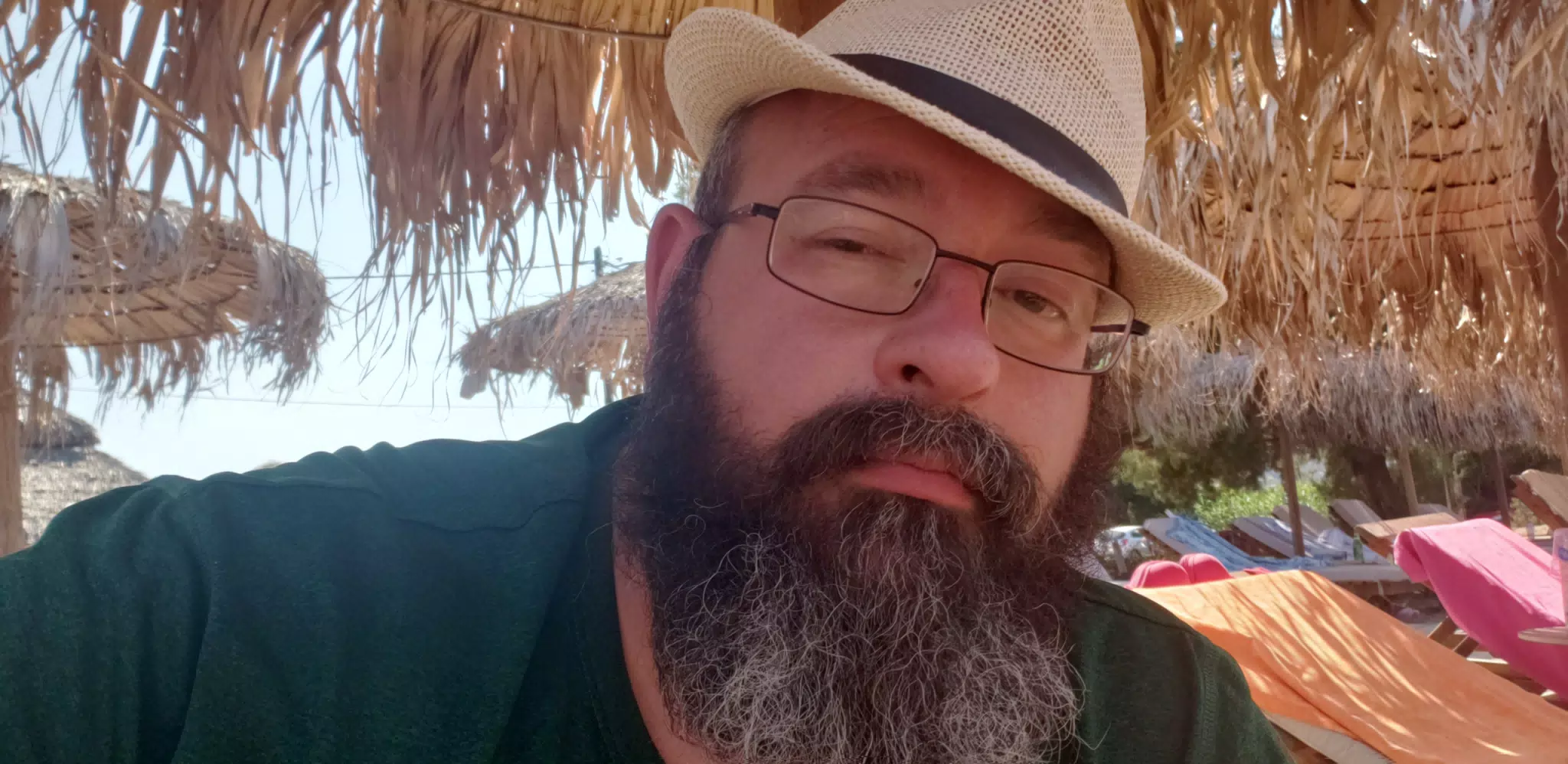 Scott on Kolatsos Beach with Hat on Crete