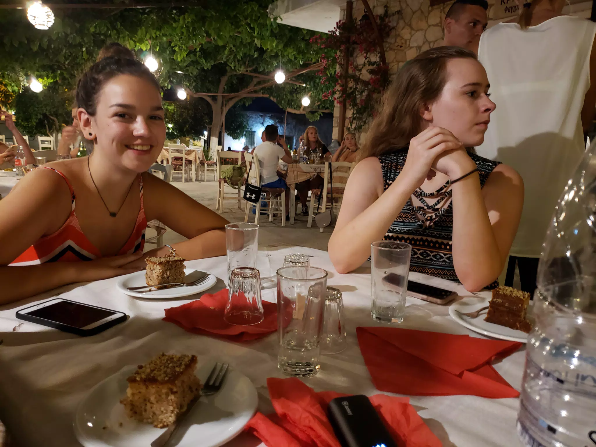 Emily & Madeline with Dinner at the Cretan Corner
