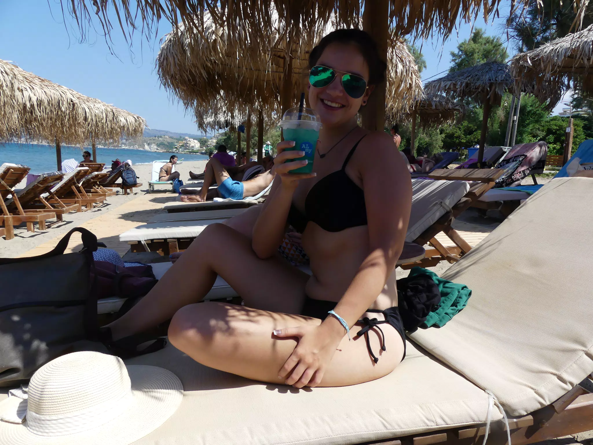 Emily with Drink on the Beach