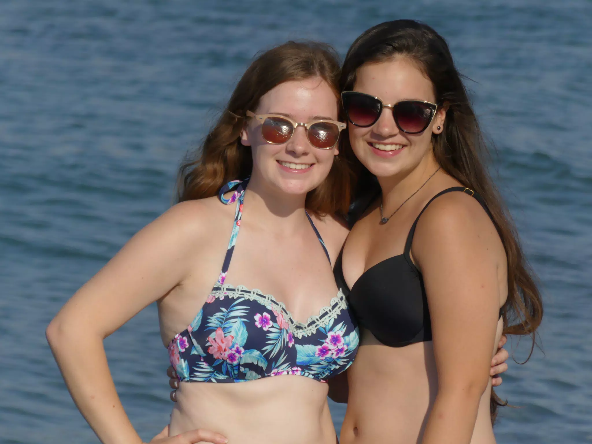 Madeline and Emily Posing on the Beach on Crete