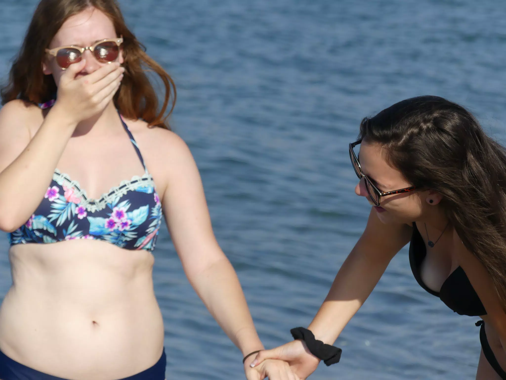 Madeline and Emily Grice on Beach on Crete