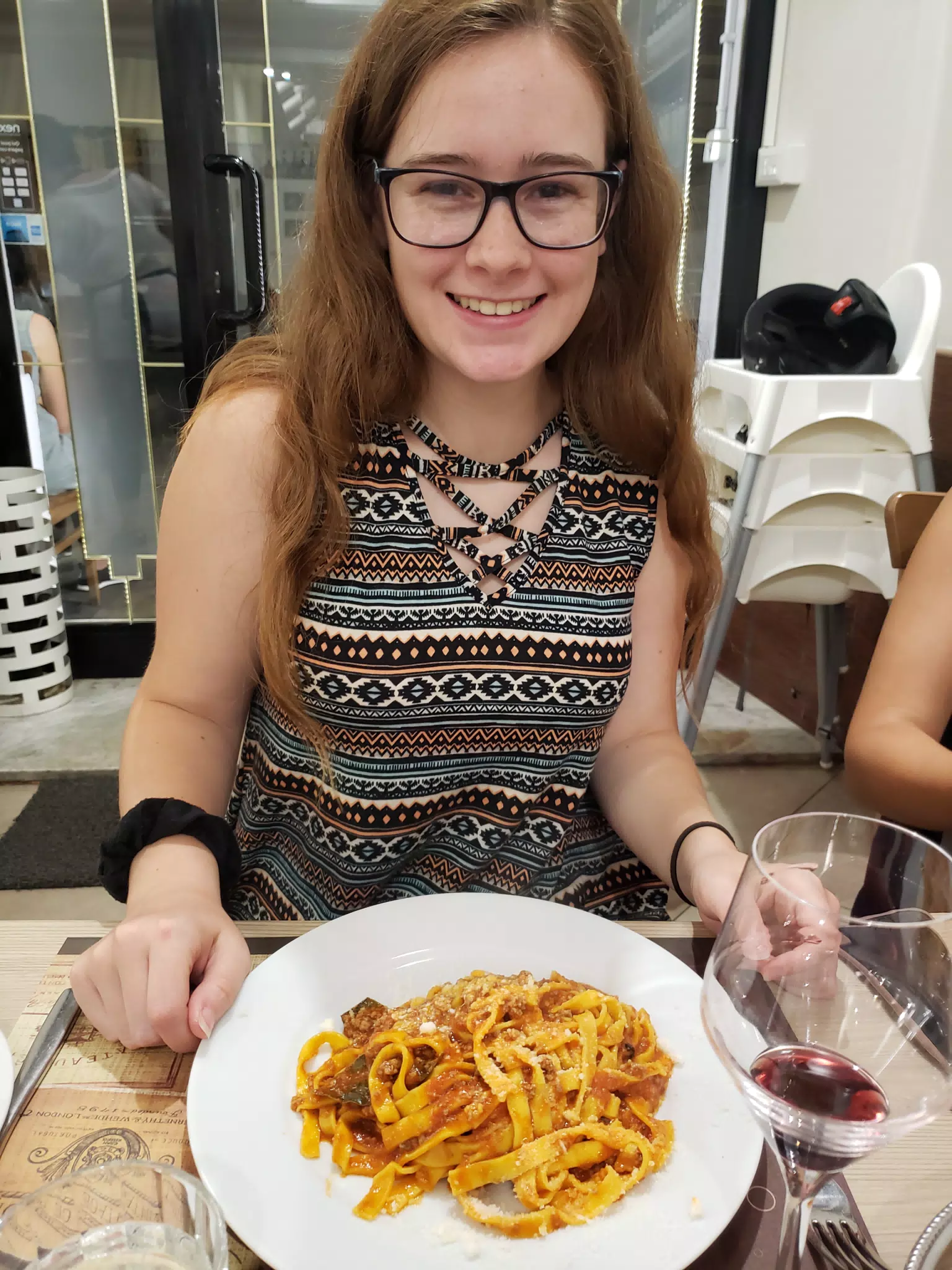 Madeline with First Pasta in Italy