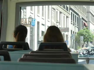 Emily and Madeline Riding the Tour Bus in Rome