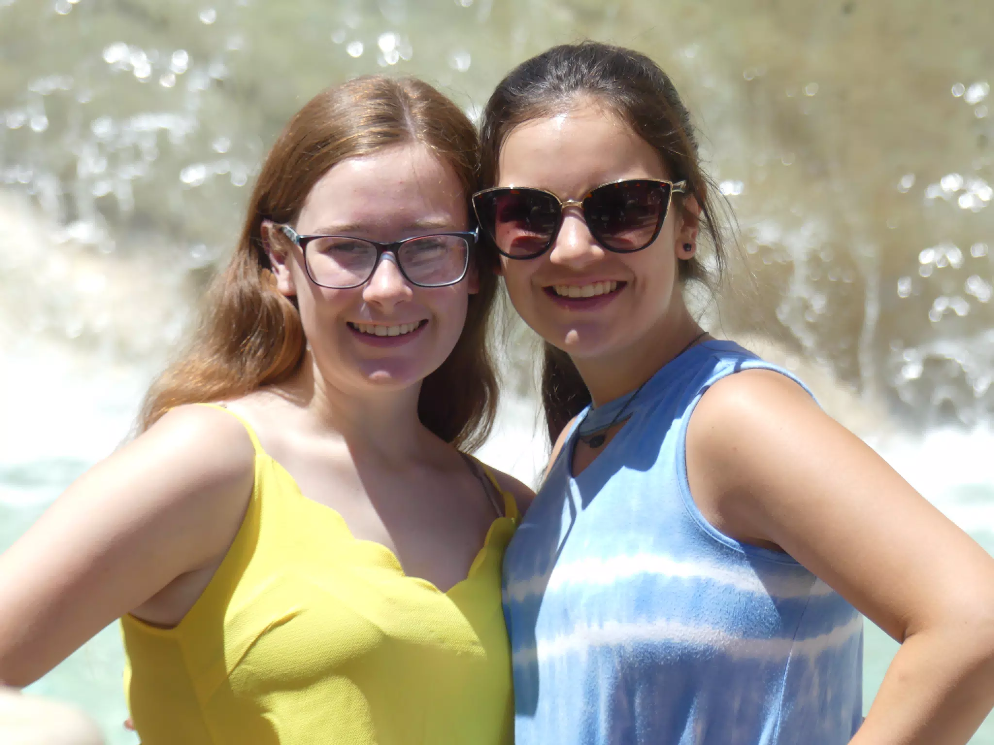 Sisters in Front of Fountain