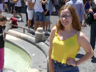 Madeline in Yellow by Fountain in Rome
