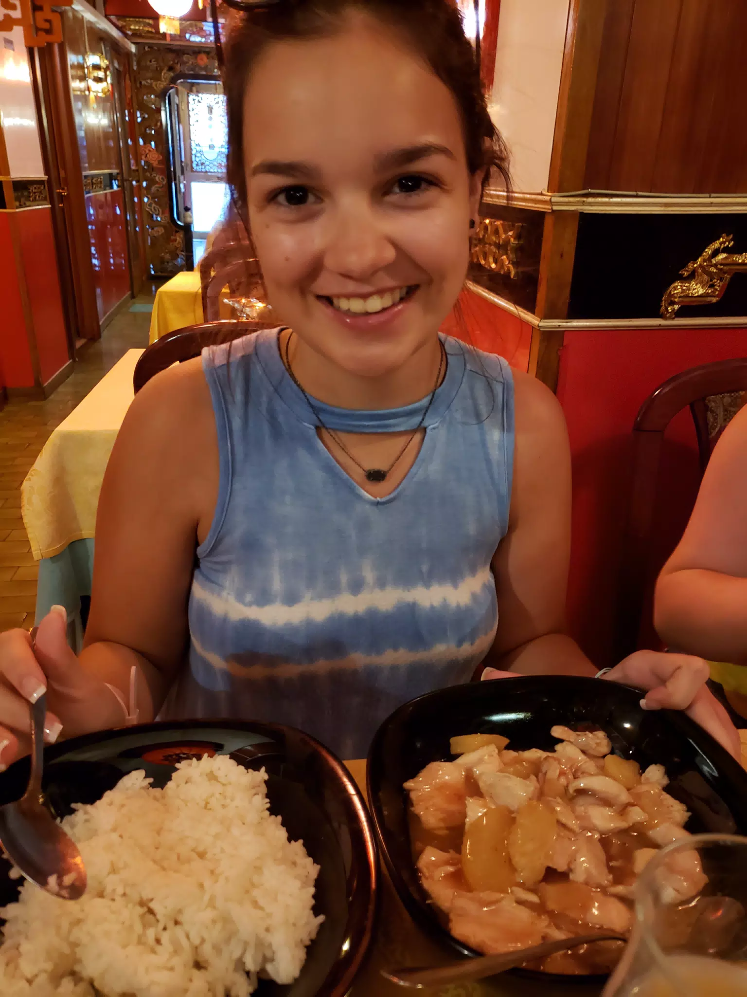 Emily Eating Chinese Food in Rome