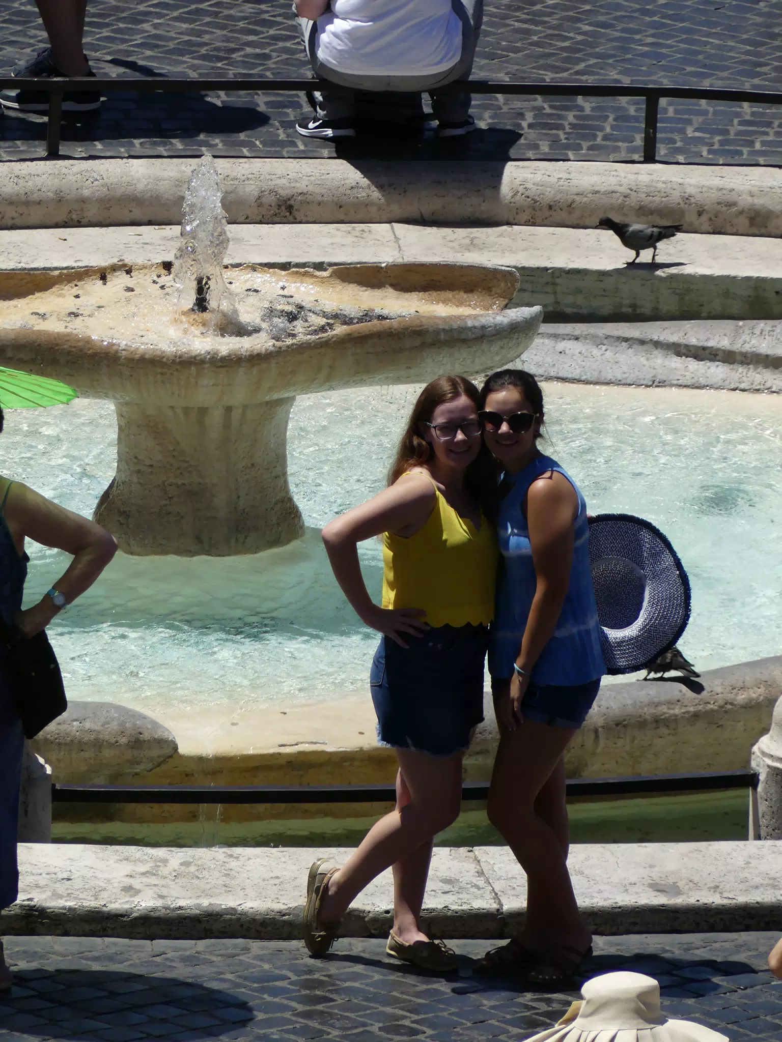 Madeline and Emily Posing by Fountain in Rome