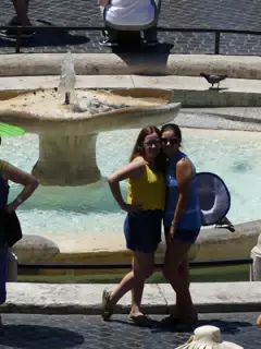 Madeline and Emily Posing by Fountain in Rome