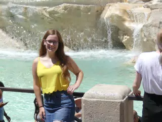 Madeline in Yellow at Trevi Fountain in Rome