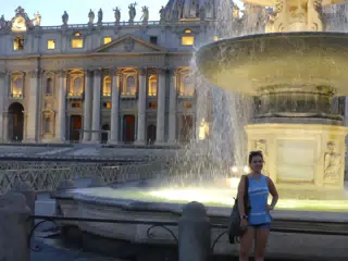 Emily at Fountain in Vatican City
