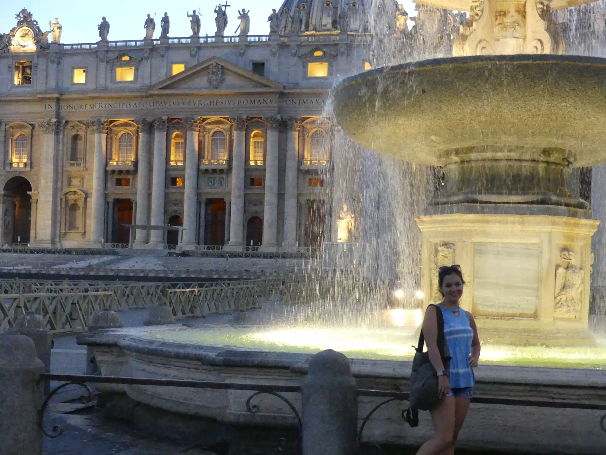 Emily at Vatican City Fountain at Dusk