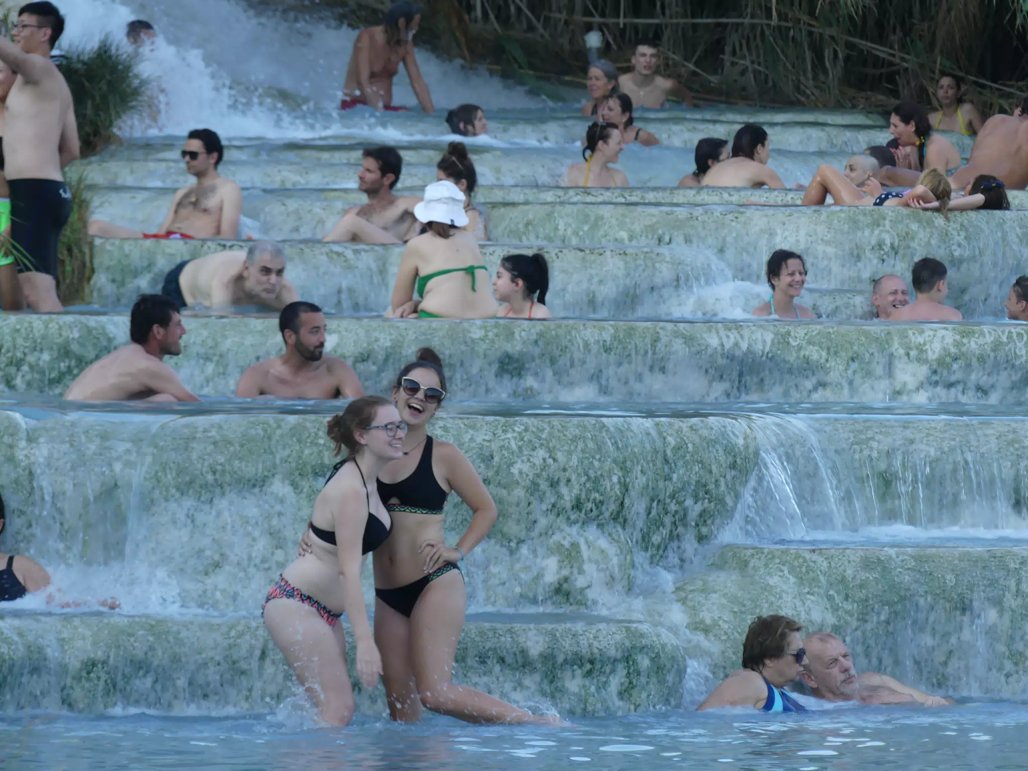 Madeline & Emily Laughing while Posing in Waterfall at Saturnia