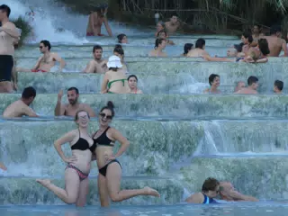 Posing in the Falls at Terme di Saturnia in Tuscany