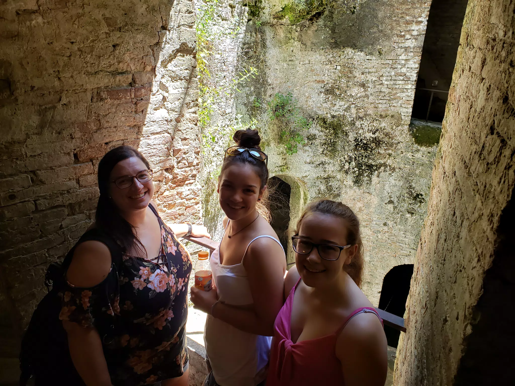 Dominica, Emily, and Madeline in St. Patrick's Well in Orvieto