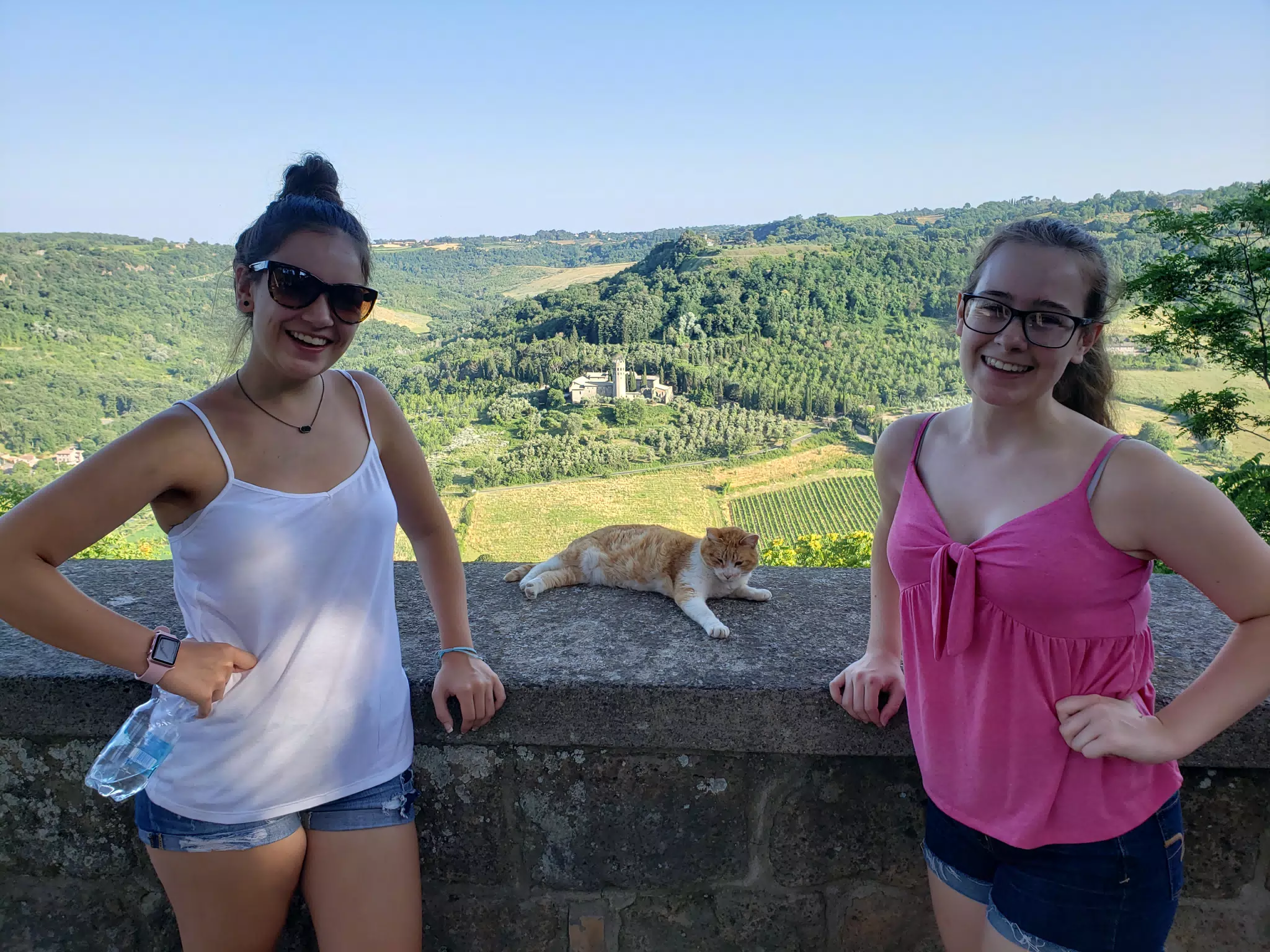 Emily, Madeline & Cat on Orvieto Village Wall
