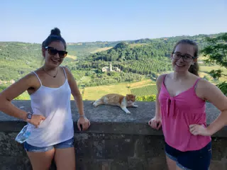 Emily, Madeline & Cat on Orvieto Village Wall