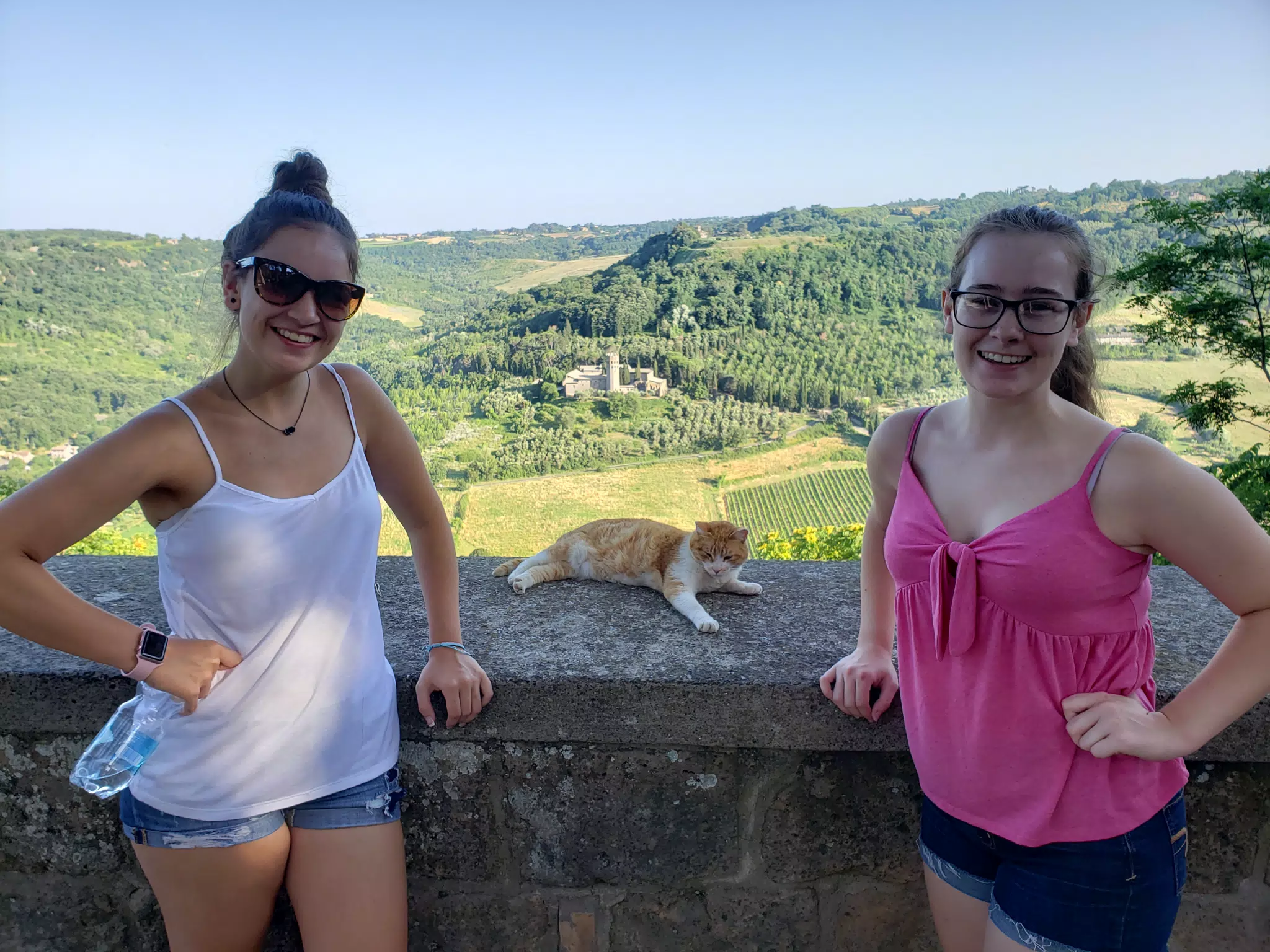 Emily, Madeline & a Local Cat in Orvieto, Umbria, Italy